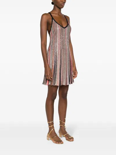 Shop Missoni Multicolor Striped Sequin Dress With Plunging V-neck And Criss-cross Straps In Black
