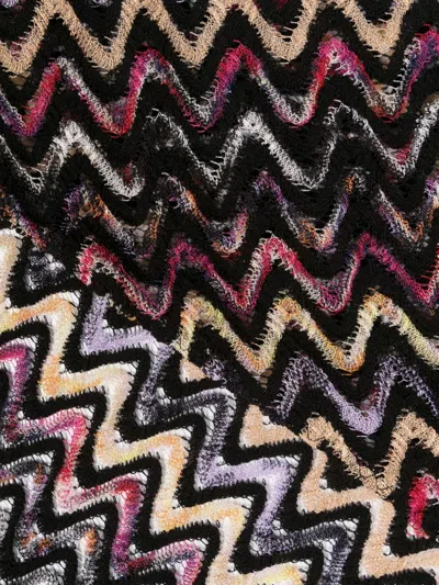 Shop Missoni Multicolor Wool Blend Scarf With Signature Zigzag Design For Women In Black