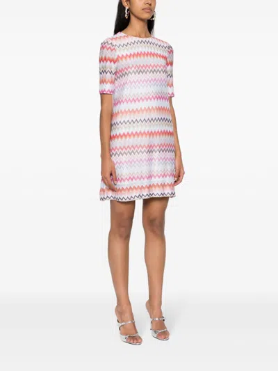 Shop Missoni Multicolour Chevron Knit Zigzag Short Dress In Pink