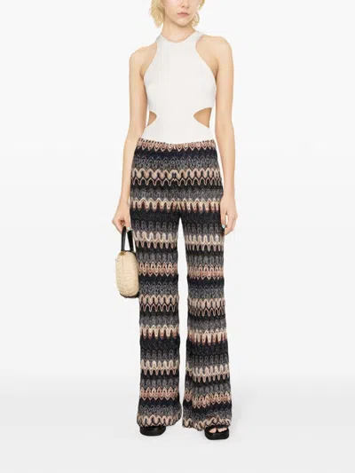 Shop Missoni Navy Blue Zigzag Pattern Flared Trousers In Multicolour