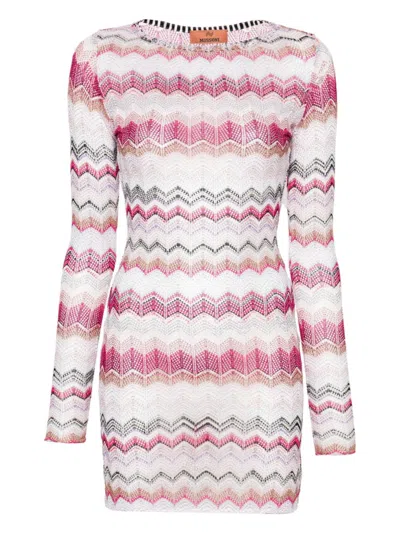 Shop Missoni Signature Zigzag Pattern T-shirt In White And Multicolor For Women In Pink