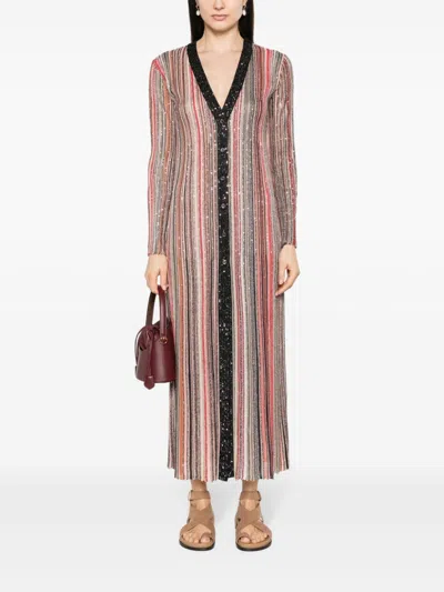 Shop Missoni Striped Long Cardigan With Metallic Threading And Sequin Embellishment In Black