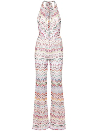Shop Missoni Striped Long Jumpsuit In Red