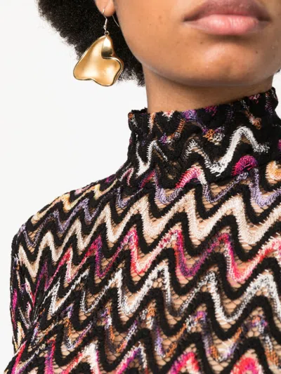 Shop Missoni Stylish And Cozy Multicolored High-neck Sweater From Italian Fashion House In Tan