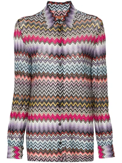 Shop Missoni Signature Zigzag Shirt With Metallic Threading In Tan For Women In Multicolour