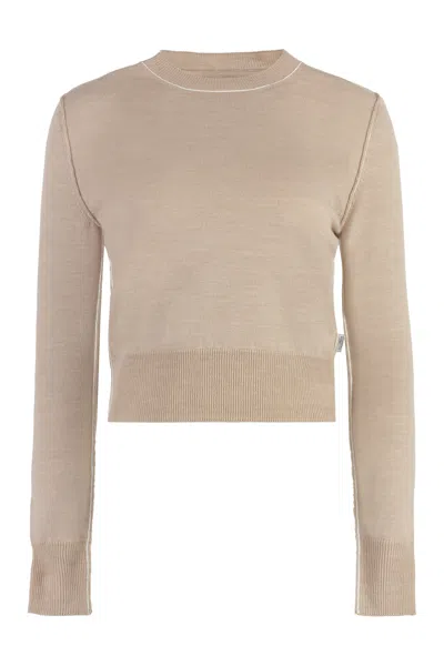 Shop Mm6 Maison Margiela Beige Wool-blend Crew-neck Sweater For Women In Sand
