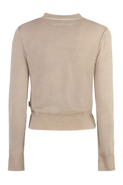 Shop Mm6 Maison Margiela Beige Wool-blend Crew-neck Sweater For Women In Sand