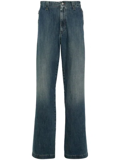 Shop Mm6 Maison Margiela Indigo Blue Washed Denim Straight Leg Jeans For Men In Navy