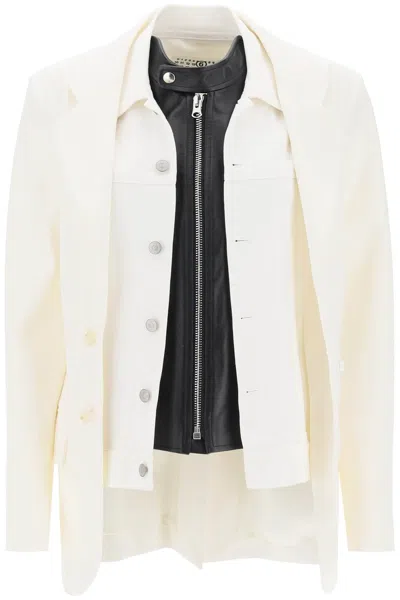 Shop Mm6 Maison Margiela Faux Layered Blazer For Women In Stretch Wool Blend Twill In White