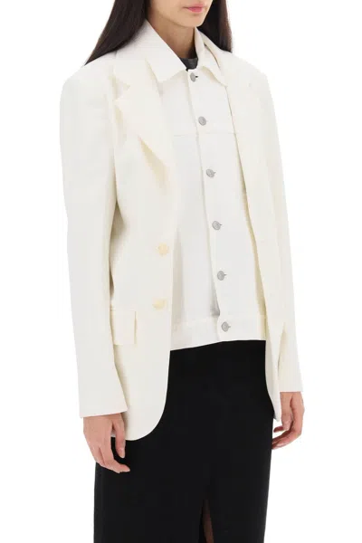 Shop Mm6 Maison Margiela Faux Layered Blazer For Women In Stretch Wool Blend Twill In White