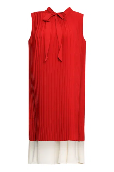Shop Mm6 Maison Margiela Red Pleated Layered Dress With Bow Fastening For Women