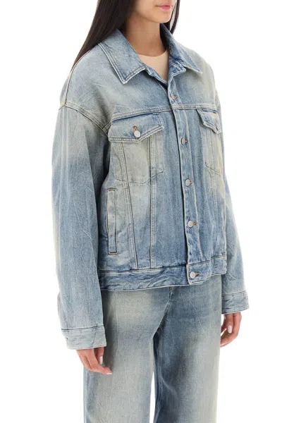 Shop Mm6 Maison Margiela Vintage Washed Padded Denim Jacket For Women In Light Blue