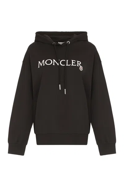 Shop Moncler Embroidered Logo Hoodie For Women In Black