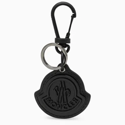Shop Moncler Black Leather Keyring By | Logo Shape, Snap Hook, Metal Ring | Men's Ss24 Accessory