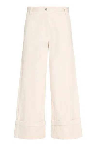 Shop Moncler Genius Cream-colored Denim Pants For Women With Flared Hem