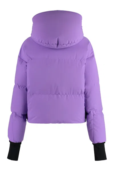 Shop Moncler Purple Short Down Jacket For Women