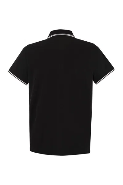 Shop Moncler Iconic Black Polo Shirt With Felt Chest Design
