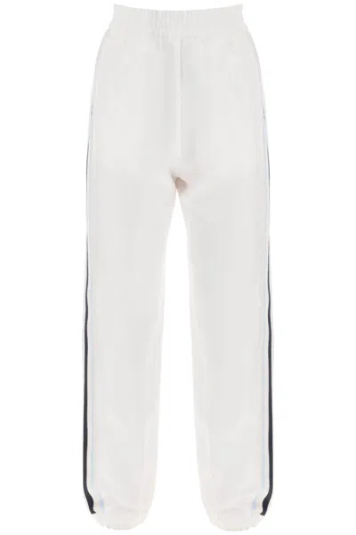 Shop Moncler Tricolor Banded Joggers In Shiny Viscose Twill For Women In White