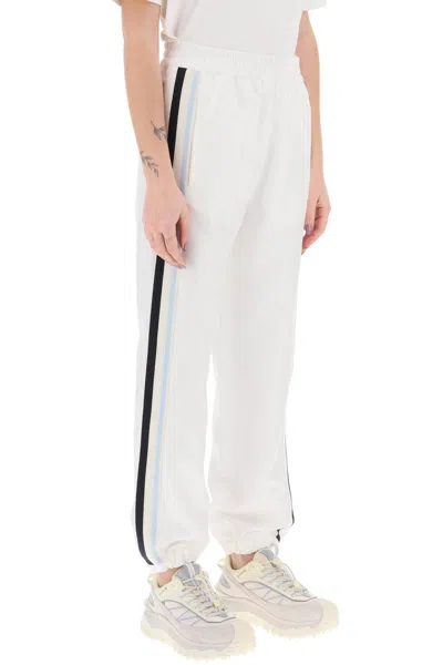 Shop Moncler Tricolor Banded Joggers In Shiny Viscose Twill For Women In White