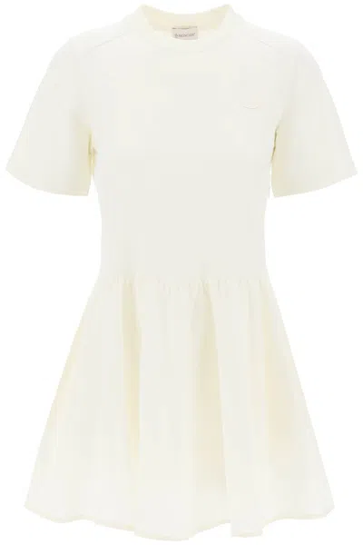 Shop Moncler Two-tone Mini Dress With Pique Cotton Bodice And Technical Taffeta Skirt In Multicolor