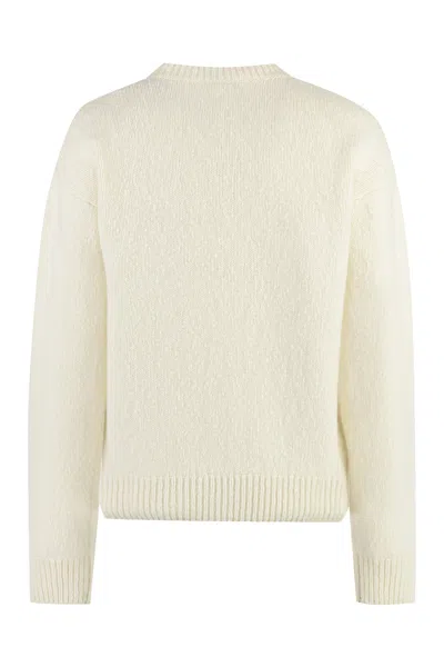 Shop Moncler White Ribbed Crew-neck Wool Sweater