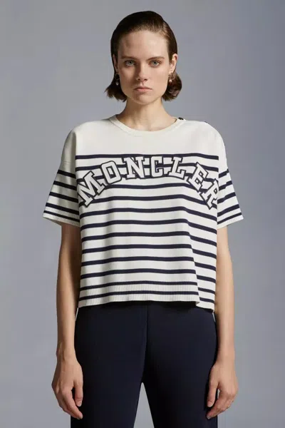 Shop Moncler White Striped Relieved Logo Sweater For Women