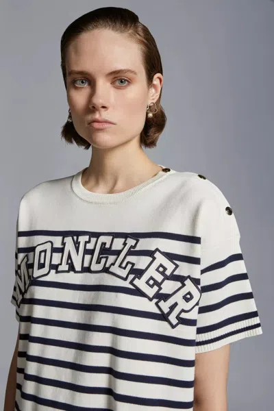 Shop Moncler White Striped Relieved Logo Sweater For Women