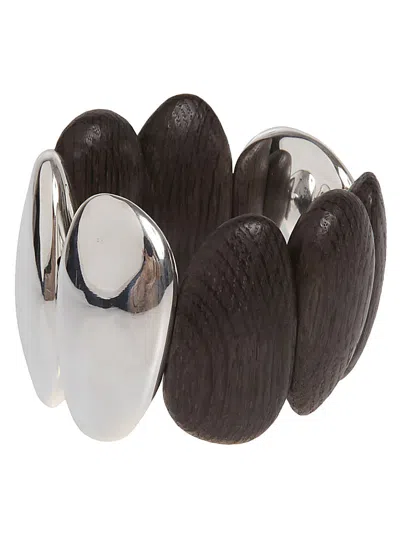 Shop Monies Gray Wood Bracelet With Chic Metal Accents In Grey
