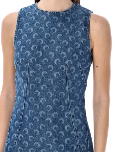 Shop Marine Serre Moon Print Denim Mini Dress For Women By  In Blue