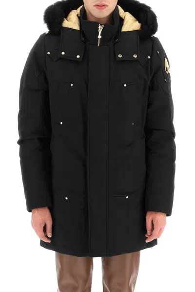 Shop Moose Knuckles Mid-length Men's Black Parka Jacket With Shearling Trim For Fw23
