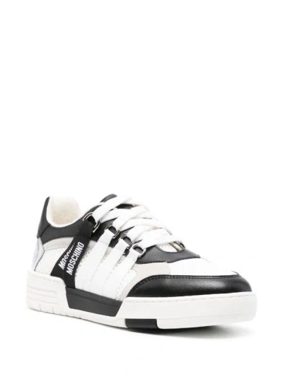 Shop Moschino Couture Multicolor Leather Sneakers With Logo-tape Detailing For Women