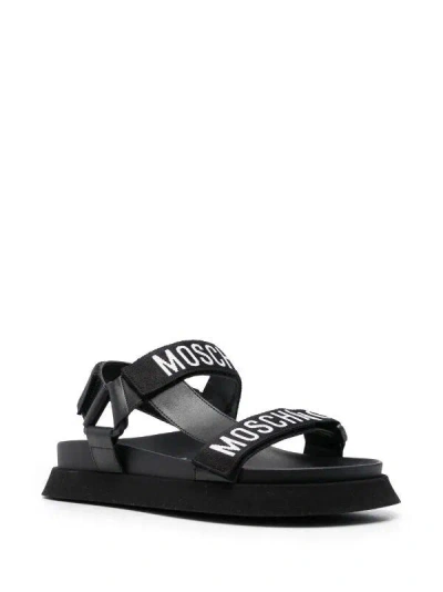 Shop Moschino Couture Women's Black Jacquard-logo Strap Sandals For Ss24