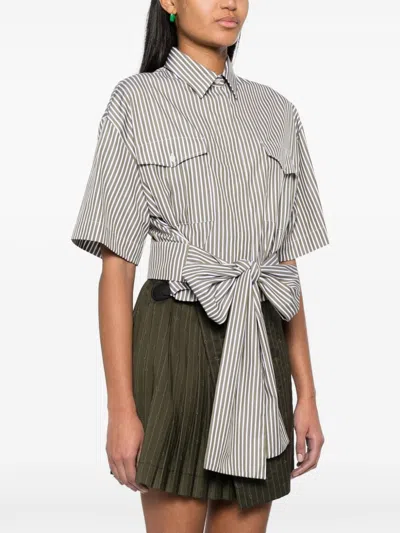 Shop Msgm Green Striped Cotton Shirt For Women