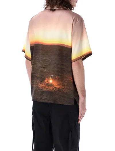 Shop Msgm Men's Bowling Shirt With Safari Print In Multicolor