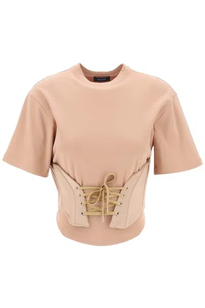 Shop Mugler Adjustable Satin Corset T-shirt For Women In Grey