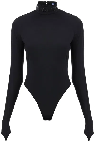 Shop Mugler Black Stand Collar Bodysuit With Second-skin Effect For Women