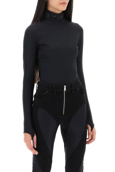 Shop Mugler Black Stand Collar Bodysuit With Second-skin Effect For Women