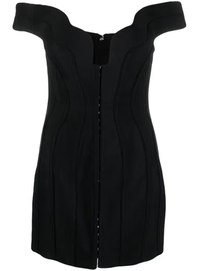 Shop Mugler Elegant Black Off-shoulder Corset Mini Dress For Women
