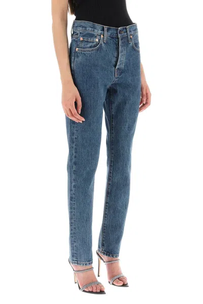 Shop Wardrobe.nyc Navy Acid Wash Slim-fit Jeans For Women By  In Blue
