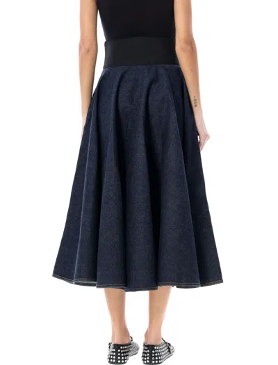 Shop Alaïa Navy High Waist Denim Skirt With Croco Belt By Alaia In Blue