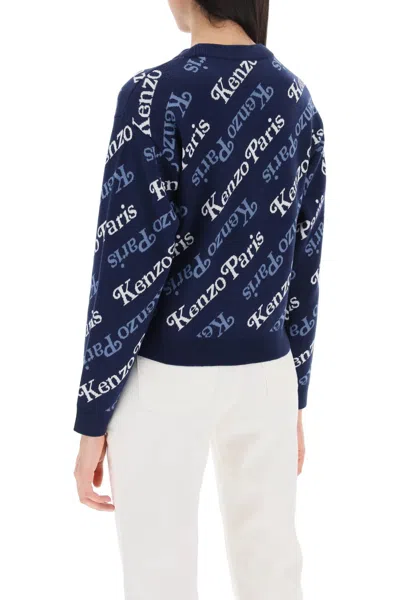 Shop Kenzo Navy Sweater With Revisited Jacquard  Paris Pattern In Blue