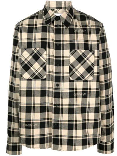 Shop Off-white Luxury Check Print Flannel Shirt For Men In Tan