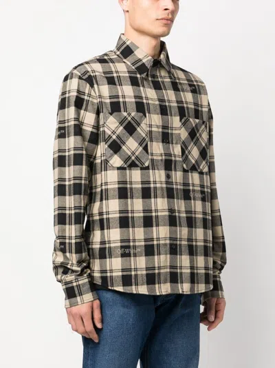 Shop Off-white Luxury Check Print Flannel Shirt For Men In Tan
