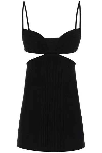 Shop Off-white Cut Out Black Ribbed Mini Dress For Women