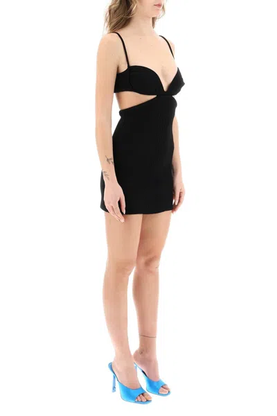 Shop Off-white Cut Out Black Ribbed Mini Dress For Women