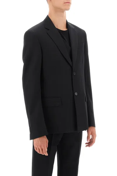 Shop Off-white Men's Black Wool Strap Relaxed Jacket