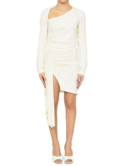 Shop Off-white Asymmetric White Draped Dress With Stretch Design For Women
