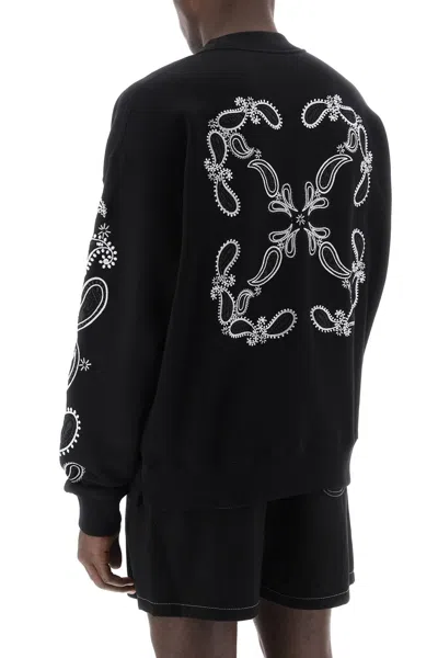 Shop Off-white Men's Black Crewneck Sweatshirt With Embroidered Logo