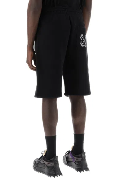 Shop Off-white Sporty Black Bermuda Shorts With Embroidered Arrow For Men