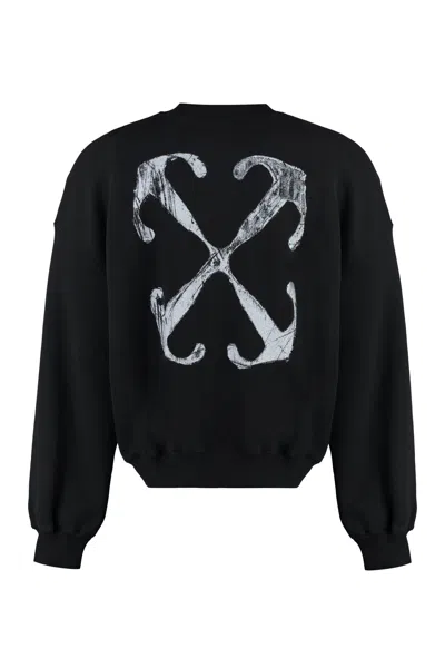 Shop Off-white Black Cotton Crew-neck Sweatshirt For Men With Maxi Print And Ribbed Edges